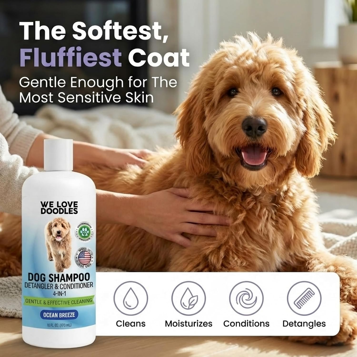 Dog Shampoo, Conditioner & Detangler, Gentle Tearless, Ocean Breeze, 16OZ - Image 2