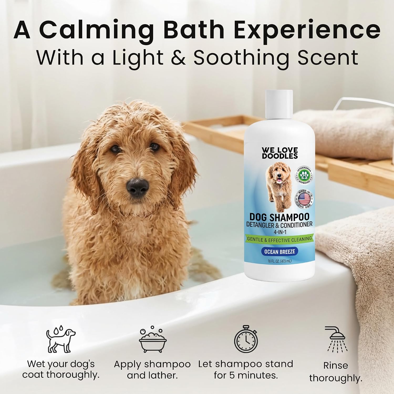 Dog Shampoo, Conditioner & Detangler, Gentle Tearless, Ocean Breeze, 16OZ - Image 3