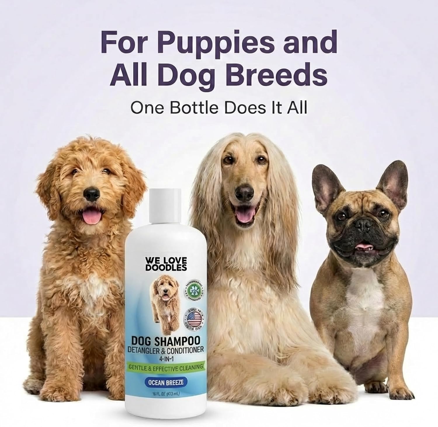 Dog Shampoo, Conditioner & Detangler, Gentle Tearless, Ocean Breeze, 16OZ - Image 6
