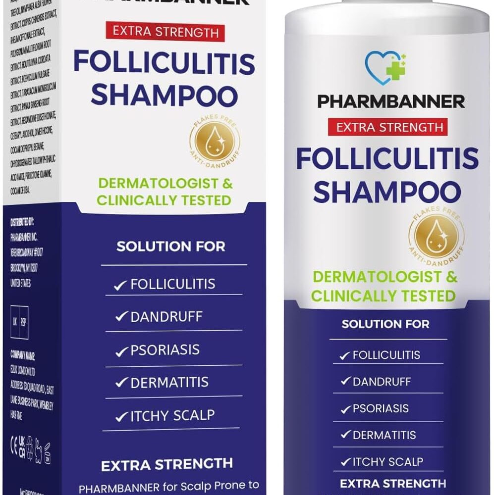 PHARMBANNER Anti-Fungal Shampoo for Folliculitis, Seborrheic Dermatitis, Scalp Psoriasis - Relieves Itchy & Dry Scalp
