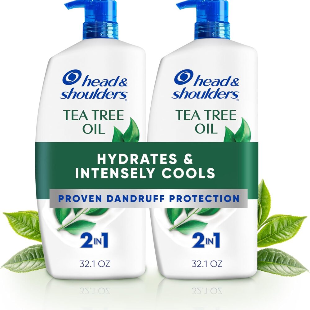 Head & Shoulders Tea Tree Oil 2-in-1 Anti-Dandruff Shampoo and Conditioner Twin Pack, 72-Hour Protection, 1% Pyrithione Zinc, 32.1 fl oz Each