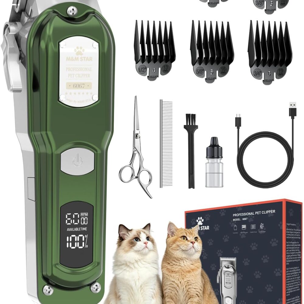 Cat Clippers for Matted Hair, 3-Speed Quiet Cordless Cat Shaver, All-Metal Body Cat Hair Trimmer for Long Haired Cats, Cat Grooming Kit, Pet Clippers for Cats & Dogs