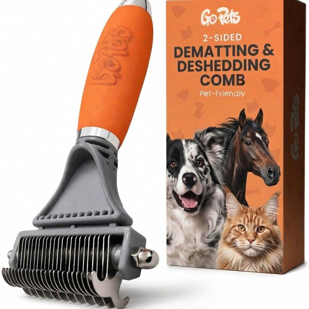 GoPets 2-in-1 Deshedding & Dematting Comb & Grooming Brush for Dogs & Cats